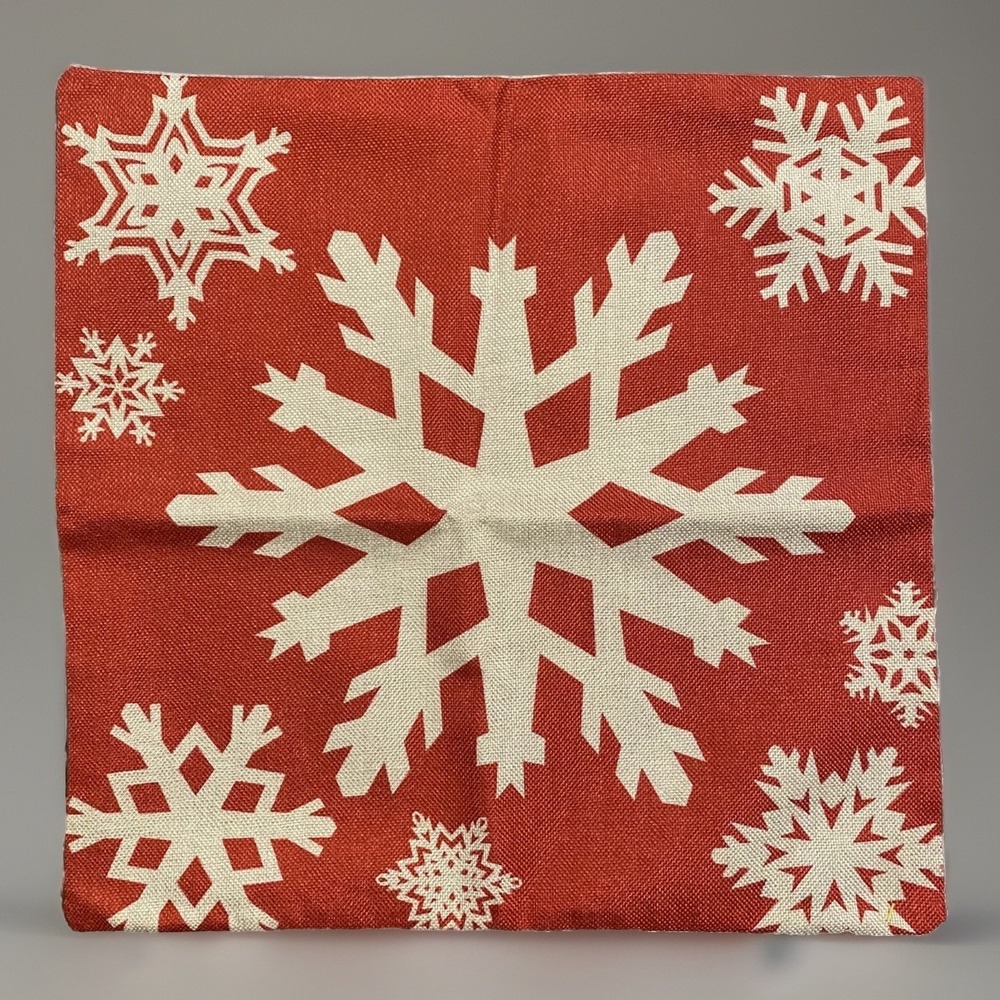 Indoor Outdoor Winter Red Snowflake Pillow Cover Holiday Christmas 17" Bohemian
